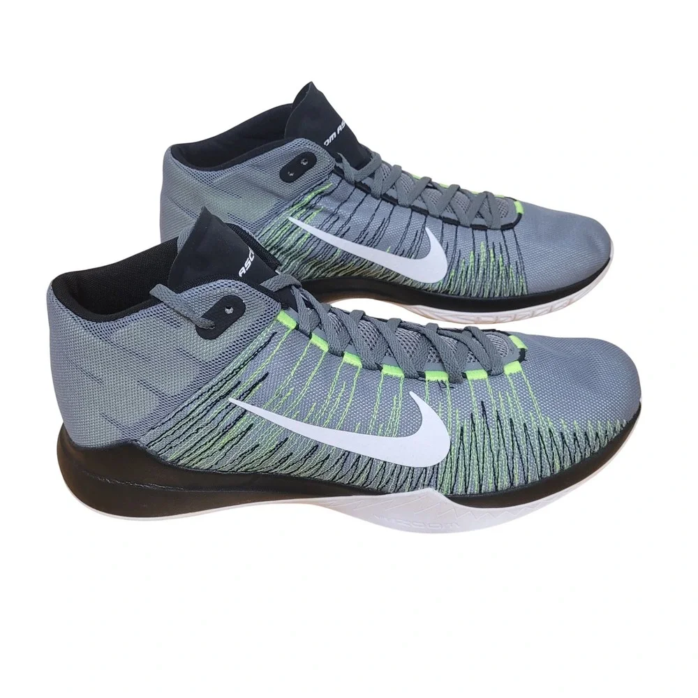 Nike Zoom Ascension Men 14 Wolf Grey Volt Green Basketball Shoes 832234-004 NWOT